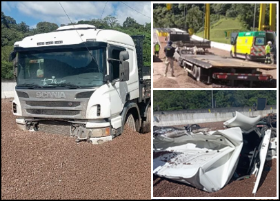SOCORRO COM MORTE: Guincho é atropelado pelo caminhão que levava na plataforma, por conta da freada na área de escape na BR-376
